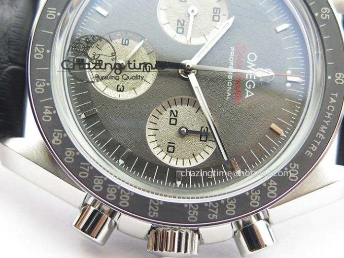 0322 Minimalist Speedmaster Apollo XVII Gray Dial On Black Leather Strap Manual Winding Chrono Movement 8222